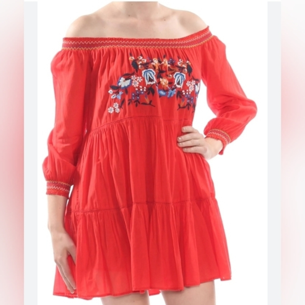 💖Free People Red Off-Shoulder Midi Dress